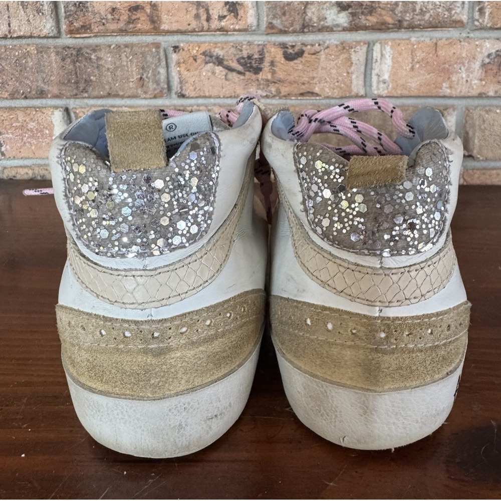 Golden Goose Mid Star High Top Sneakers Gold Glitter Pink Laces Suede Star 38 - Picture 3 of 11